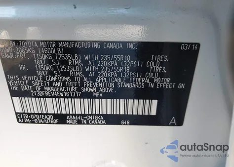 2014 Toyota Rav4 Limited из США, поврежденный, VIN 2T3DFREV4EW161317